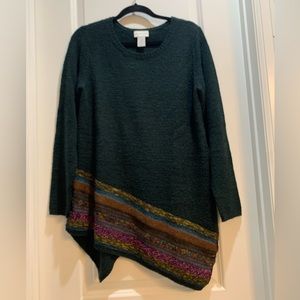 Soft Surroundings Long Sleeve Tunic Sweater Asymmetrical Striped Hem Medium